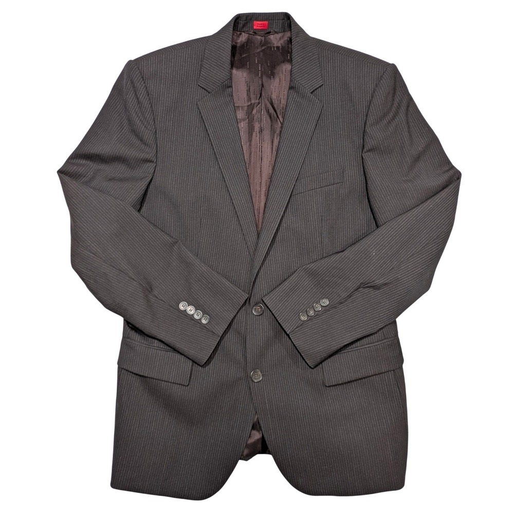 Hugo Boss Amaro Helse Blazer 42R Dark Brown Pinstripe 2 Button 100% Wool Jacket